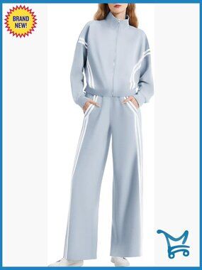 2 Piece Lounge Set Zip Up Track Suit Wide Leg Jogging Pants Travel Outfit